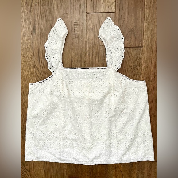 NWOT-DENVER HAYES White Eyelet Lace Tank Top XL Cotton Sleeveless Summer Boho - Picture 2 of 10